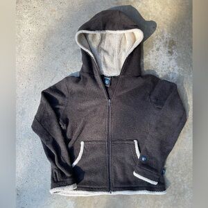 KUHL Alfpaca Women's Medium Fleece Gray Hood Full Zip Faux Sherpa Thumb Holes